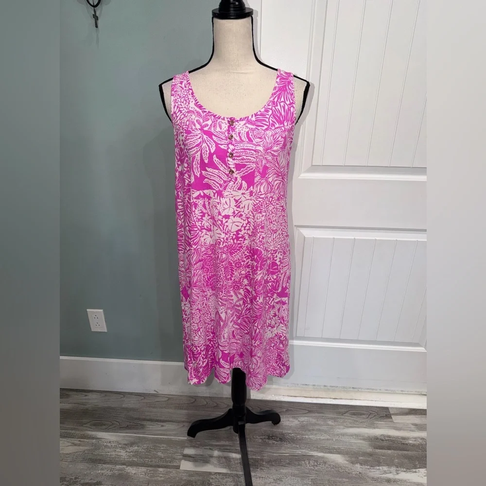 Lilly Pulitzer Lela Henley Tank Dress Wild Fuchsia Swipe Right Sleeveless SMALL